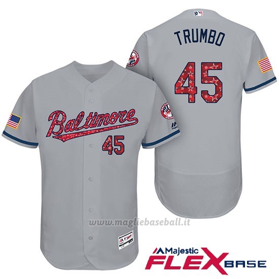 Maglia Baseball Uomo Baltimore Orioles 2017 Estrellas Y Rayas 45 Mark Trumbo Grigio Flex Base